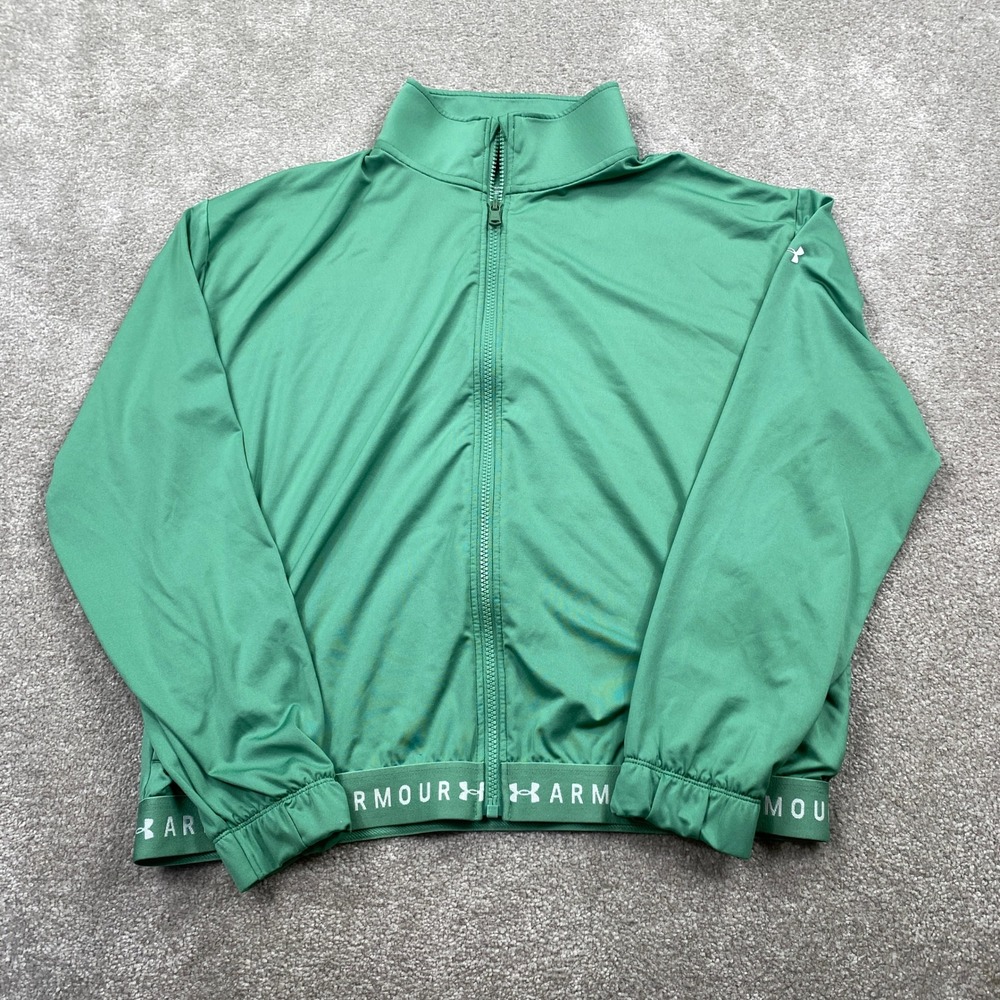 Under Armour Track Jacket Womens Large Green HeatGear Full Zip 1329456